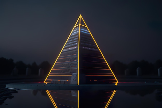 Piramide moderna con luci notturne IA generativa