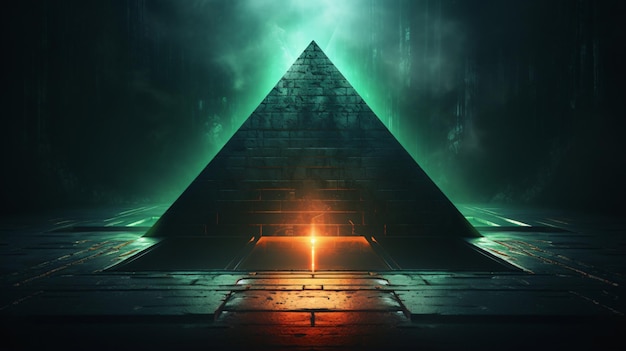 Piramide primitiva geometrica futuristica al neon di fantascienza