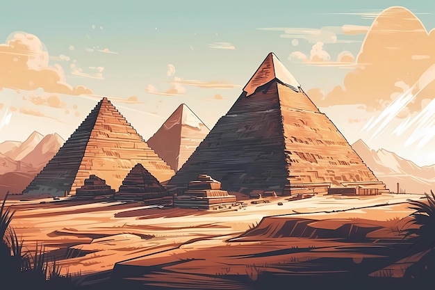Piramidi di Giza nell'illustrazione dell'arte digitale dell'antico Egitto