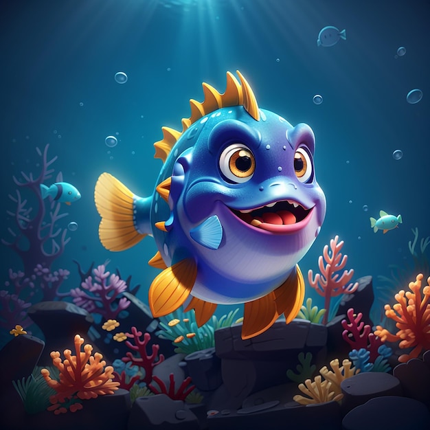 Piranha amichevole nell'oceano Mascotte Illustrazione dei cartoni animati