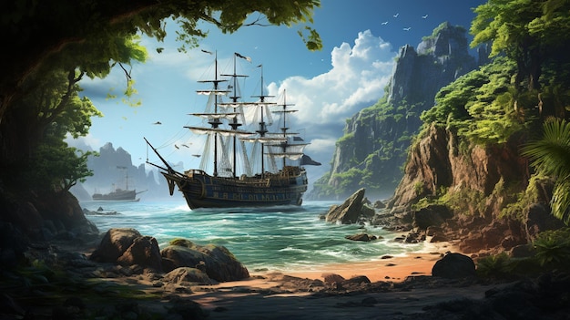 pirates cove illustrazione d'arte digitale AI generativa