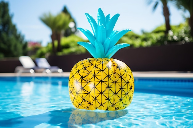 Piscina a forma di ananas che galleggia in una piscina