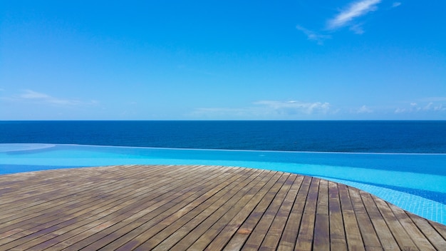 Piscina a sfioro con vista mare e cielo azzurro