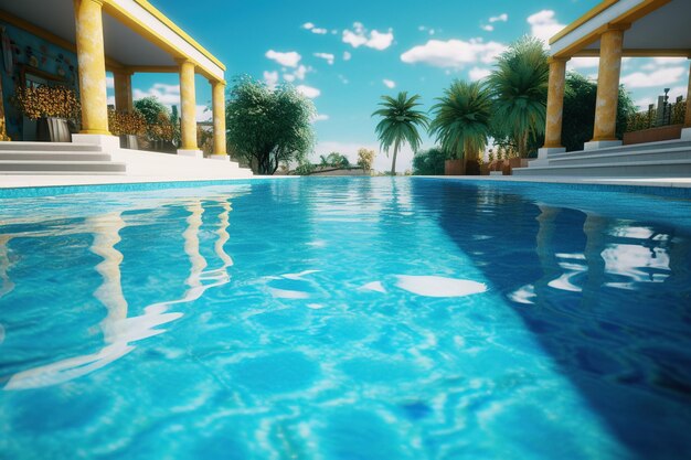 Piscina con acqua blu