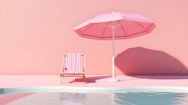 Piscina con ombrello da spiaggia e sedie concetto di vacanza estiva rosa generato dall'AI