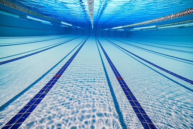 Piscina olimpionica sotto il fondo dell'acqua.