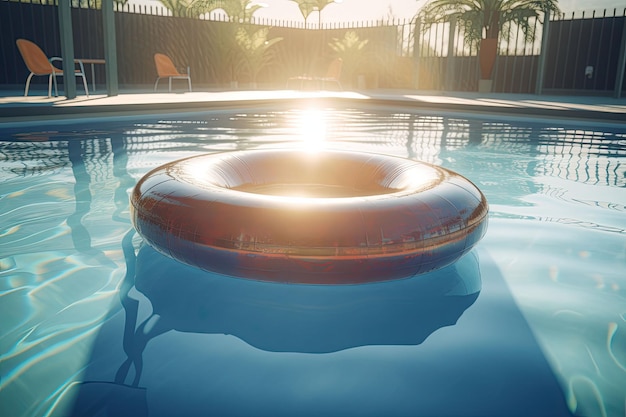 Piscina rettangolare vuota con anello di nuoto Rilassatevi concetto di vacanza estiva IA generativa