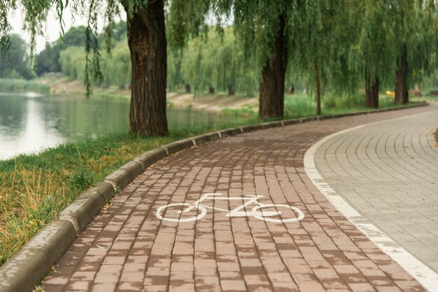 Pista ciclabile nel parco vicino al laghetto.