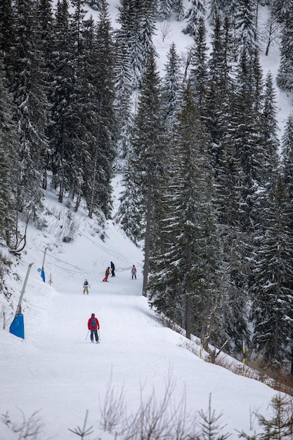 Pista da sci con persone in vacanza invernale
