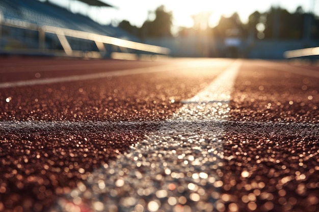 Pista di corsa rossa allo stadio di atletica leggera L'asfalto ruvido è delineato con linee bianche