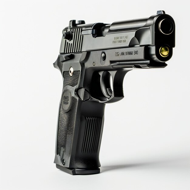 Pistola 9mm isolata su uno sfondo bianco