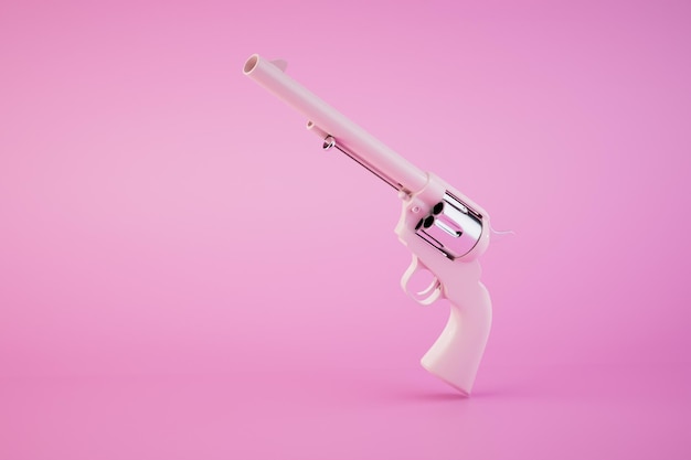 Pistola rosa revolver isolato su sfondo pastello 3d rendering