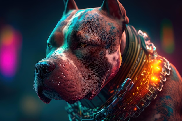 pitbull cyber-punk con sfondo blu