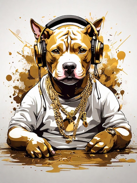 Pitbull Dog in stile Golden Rapper