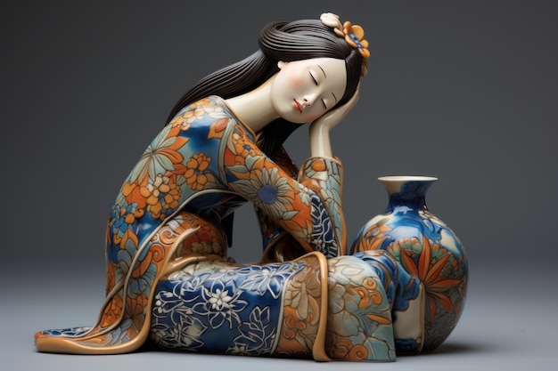Pittoresca donna asiatica di ceramica blu turismo Generare Ai