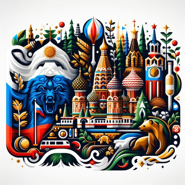 pittoresca opera d'arte della bandiera russa che cattura l'essenza della bellezza maestosa e della resilienza della Russia
