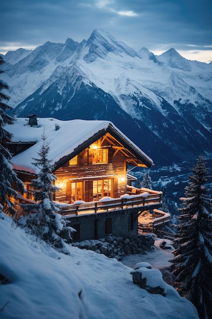 Pittoresco chalet alpino nel paese delle meraviglie innevato