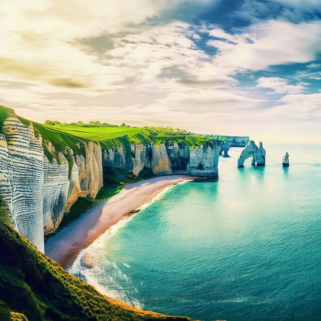 Pittoresco paesaggio panoramico sulle scogliere di Etretat