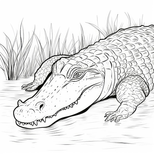 Pittura a colori in bianco e nero di un coccodrillo americano