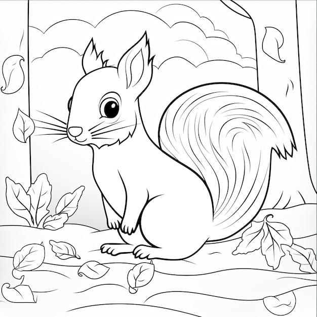 Pittura a colori in bianco e nero di un piccolo scoiattolo