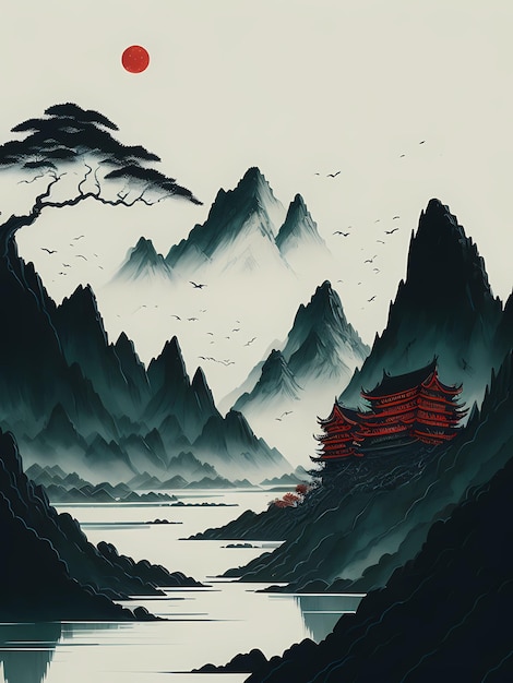 Pittura a inchiostro di paesaggi cinesi