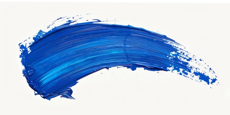 Foto pittura a mano di vernice blu su sfondo bianco