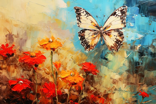 Pittura a olio con farfalla vibrante per decorazioni murali