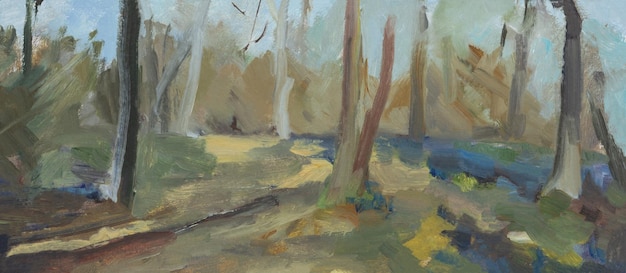 Pittura a olio della foresta primaverile