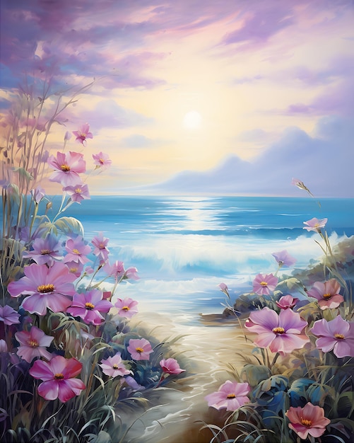 Pittura a olio di fiori di spiaggia