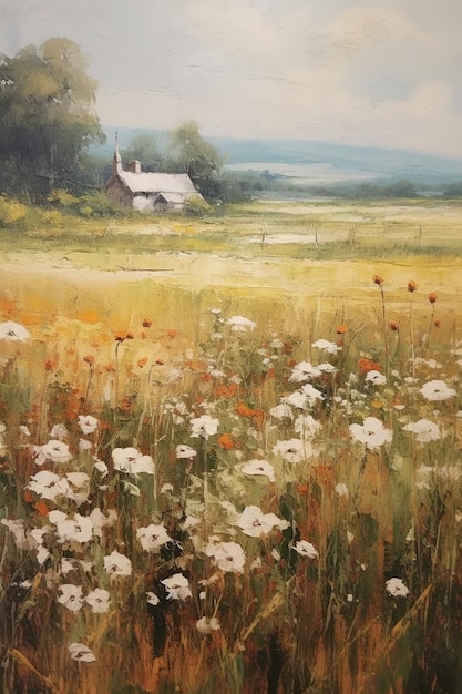 Pittura a olio di paesaggi di fiori selvatici