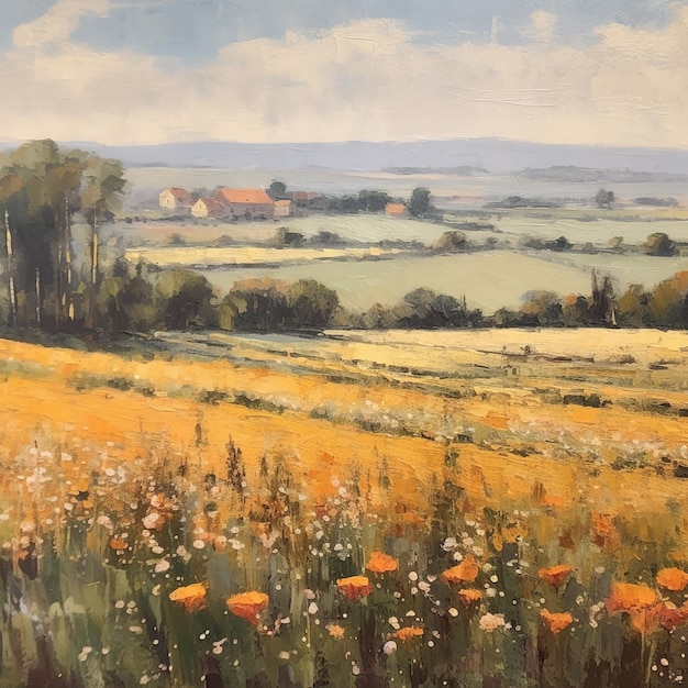 Pittura a olio di paesaggi di fiori selvatici