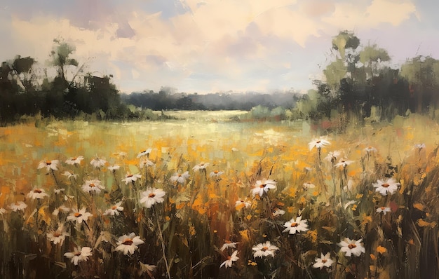 Pittura a olio di paesaggi di fiori selvatici