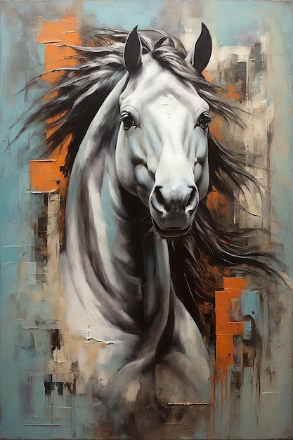 Pittura a olio di un cavallo bianco Arte murale astratta