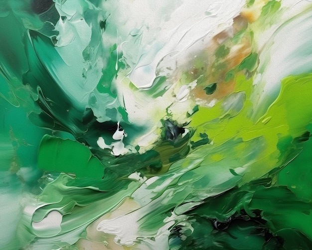 Pittura a olio disegnata a mano che rivela uno sfondo di arte astratta verde e bianco giocoso