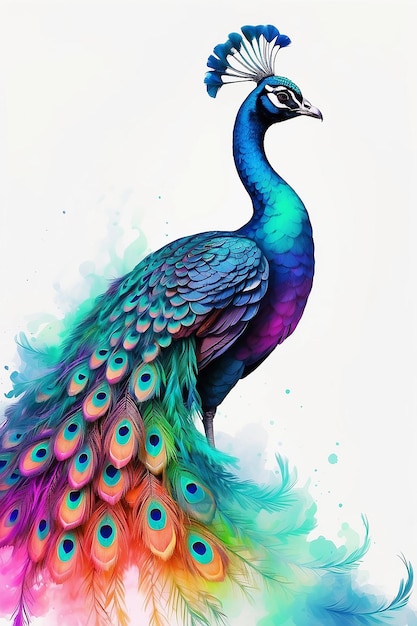 Pittura a olio originale su tela bellissima linea a neon multicolore logo del pavone