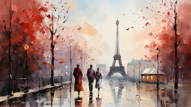 Pittura a olio Parigi paesaggio cittadino europeo Francia carta da parati Torre Eiffel