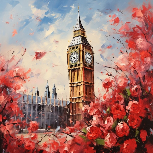 pittura a olio su tela fiore opera d'arte Big Ben