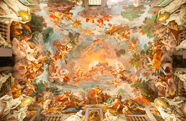 Foto pittura a soffitto della sala d'ingresso della galleria borghese, italia, 1779