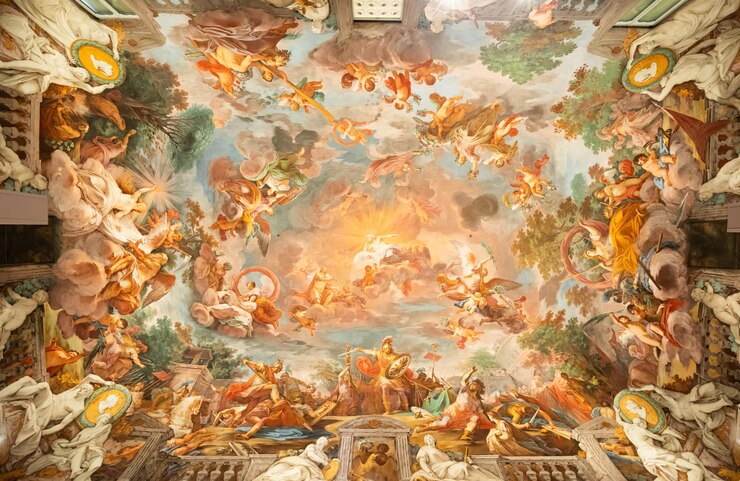 Foto pittura a soffitto della sala d'ingresso della galleria borghese, italia, 1779