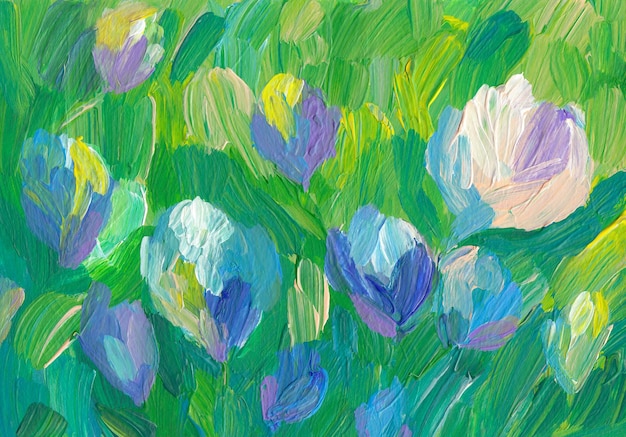 Pittura acrilica di arte dei fiori pastelli variopinti. Illustrazione floreale dipinta a mano