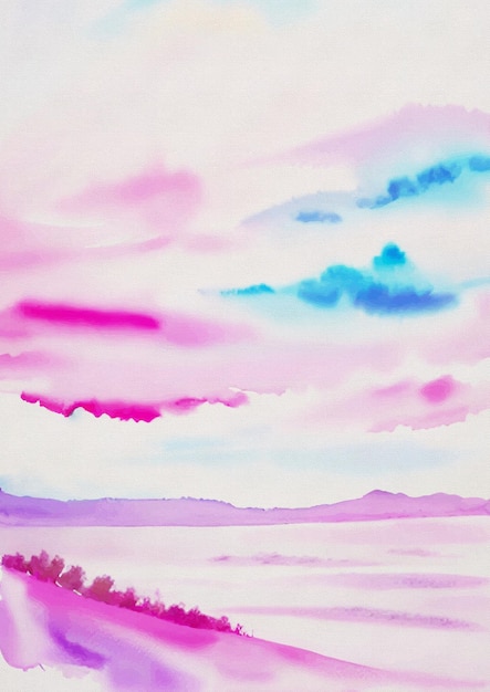 Pittura ad acquerello astratta in stampa artistica su tela rosa e blu