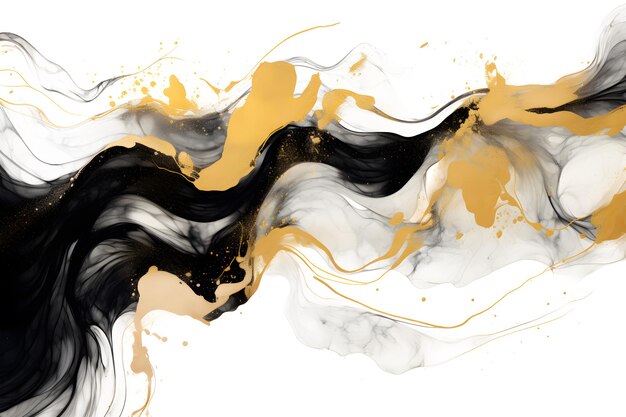 pittura ad acquerello astratto nero e oro sfondo disegnato a mano isolato su sfondo bianco e trasparente ai generare