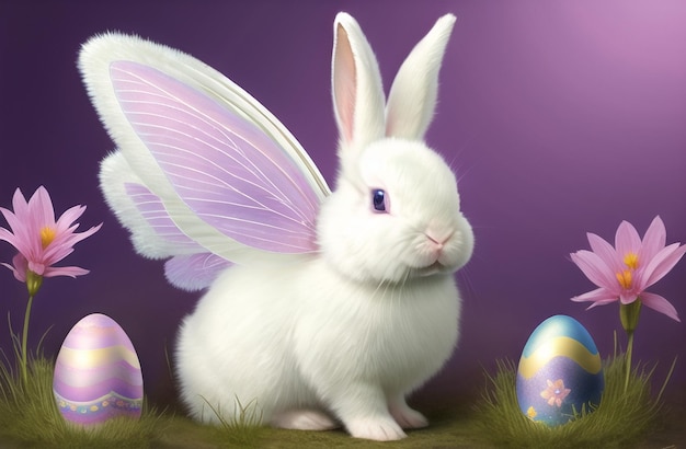 Pittura ad acquerello Coniglietto pasquale Uova Natura Paesaggi Buona pasqua Coniglietto carino AI Generated