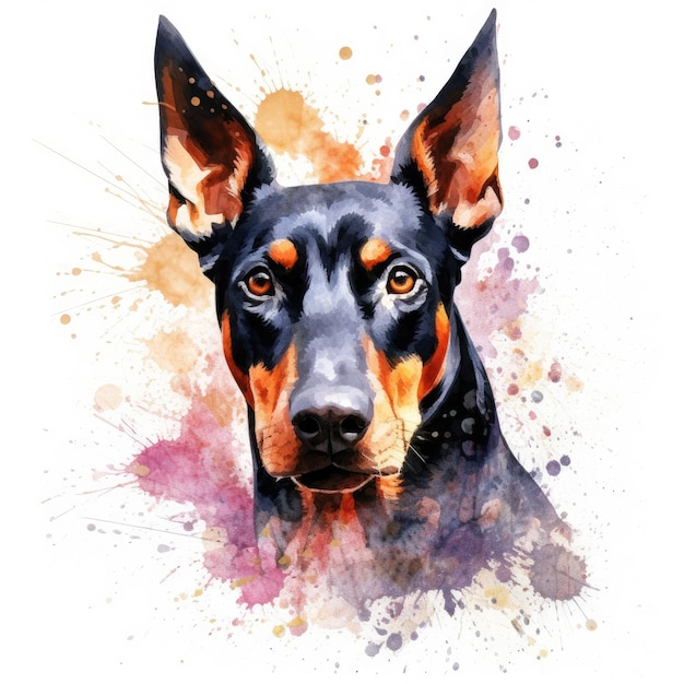 Pittura ad acquerello del cane doberman