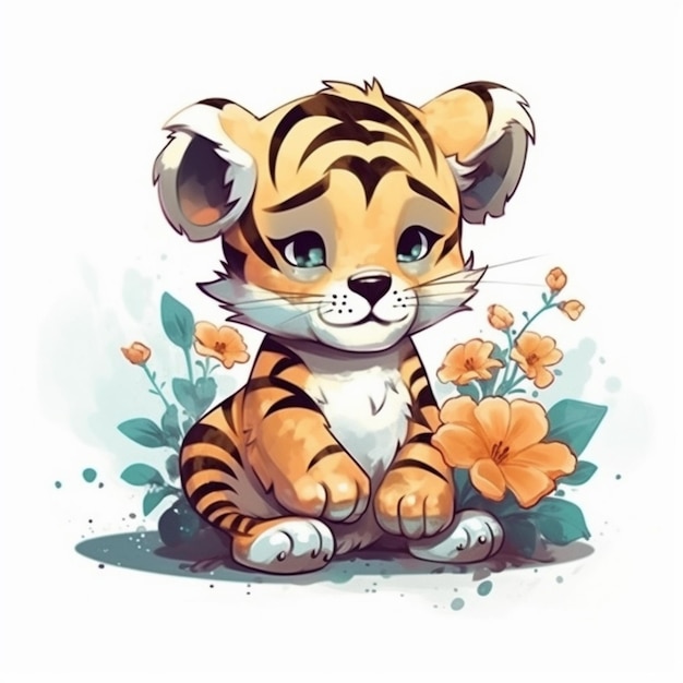 Pittura ad acquerello del cucciolo di tigre di Chibi