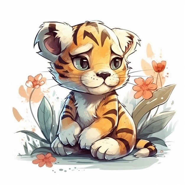 Pittura ad acquerello del cucciolo di tigre di Chibi