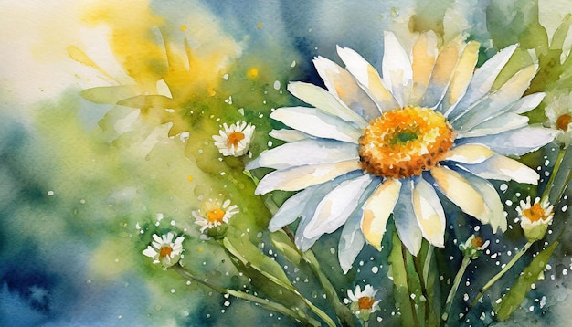 Pittura ad acquerello del fiore di margherita Arte botanica disegnata a mano Bella composizione floreale