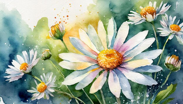 Pittura ad acquerello del fiore di margherita Arte botanica disegnata a mano Bella composizione floreale