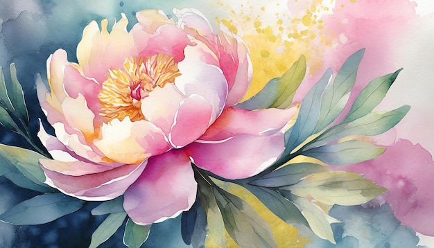 Pittura ad acquerello del fiore di peonia arte botanica disegnata a mano bella composizione floreale