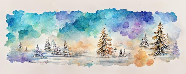 Pittura ad acquerello del paesaggio forestale invernale Natale Capodanno Fiaba invernale